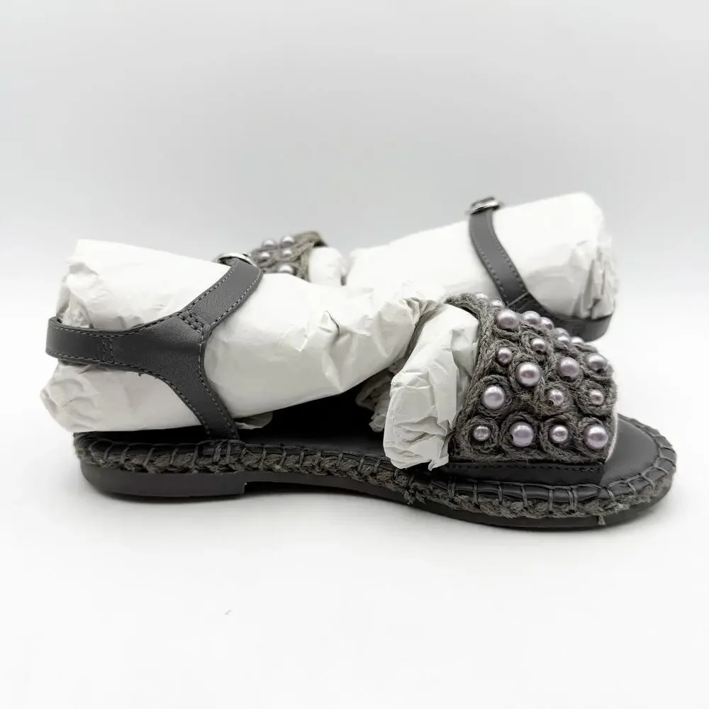 Sam Edelman Kids Holly Sandals US 1 M EU 32 Mockingbird Grey Linen NIB